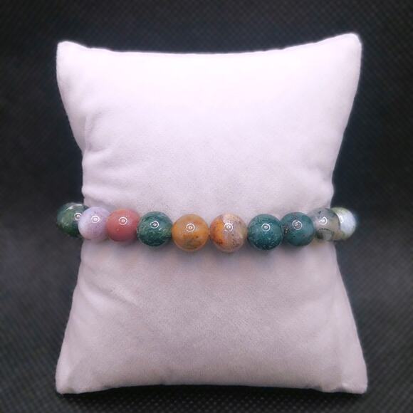 Mixed Moss Agate Gemstone Bracelet Handmade 8mm Beaded Stretch Natural NEW - Picture 1 of 11